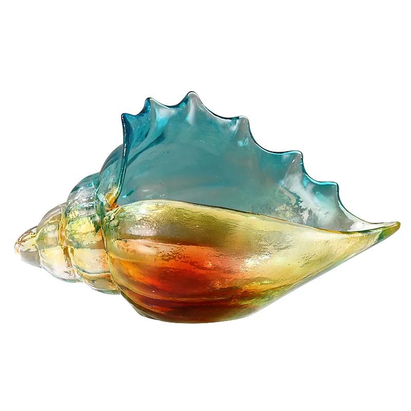Creative Colorful Conch Glass Handicrafts Key Tray Desktop Storage Container Shell Figurines Home Decoration Accessories