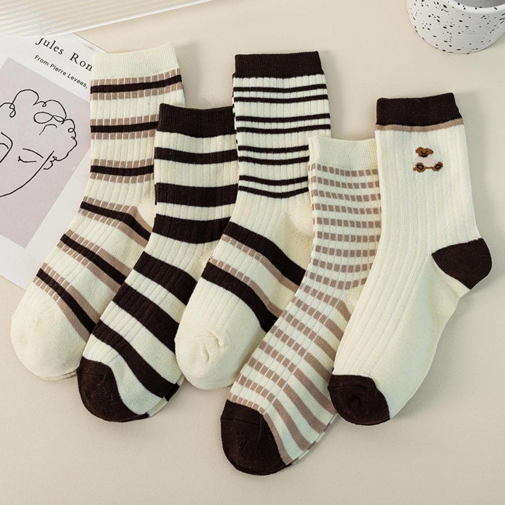 5 Pairs, Women's, Soft Socks, Medium Socks, Letter Socks, Warm Socks, Outerwear, High Socks, Long Socks, Long Socks, Sports Socks