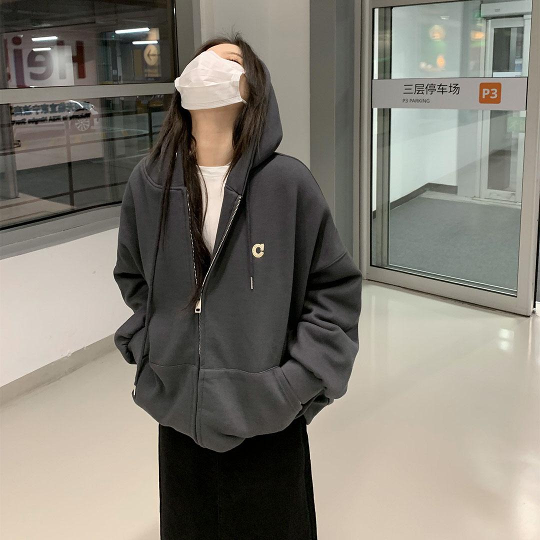 

Женские свободные свитера с длинным рукавом и капюшоном с круглым вырезом, женские топы, однотонные толстовки XXL темно-серого