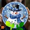 Snowman Iron Wall Art Round Metal Sign Outdoor Indoor Welcome Plaque Blue Decor 8 Inch Home Gift