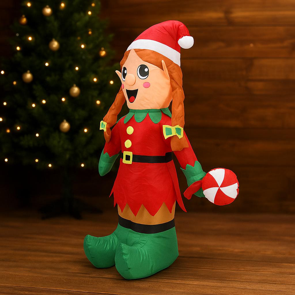 5.9FT Inflatable Decorations Cute Elf Girl Lollipop LED Light Xmas Ornament Home Christmas Festive Gifts Toy Xmas Yard Decor