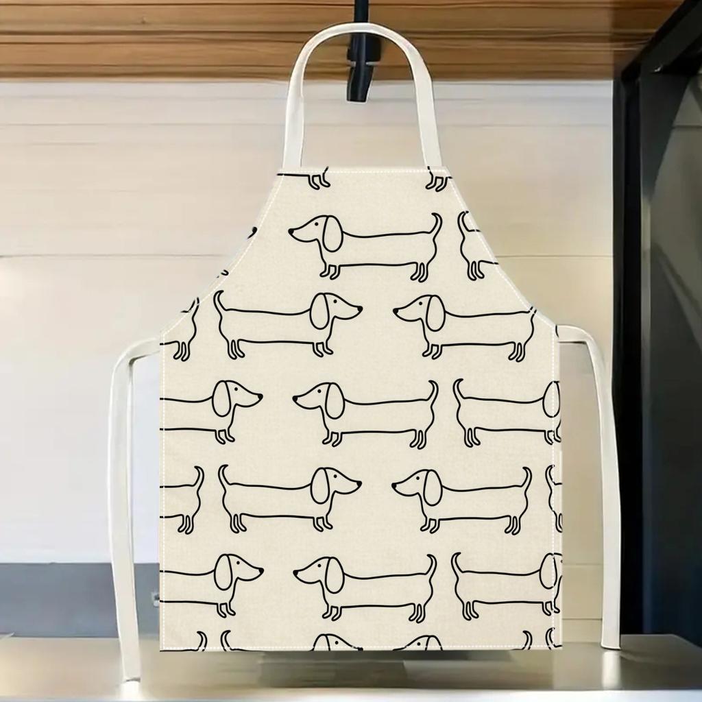 1pc 2D Flat Dachshund Dog Apron Linen Cute Animal Pattern Kitchen Chef Gift Pet Lover Cooking Baking Home Decor Gift