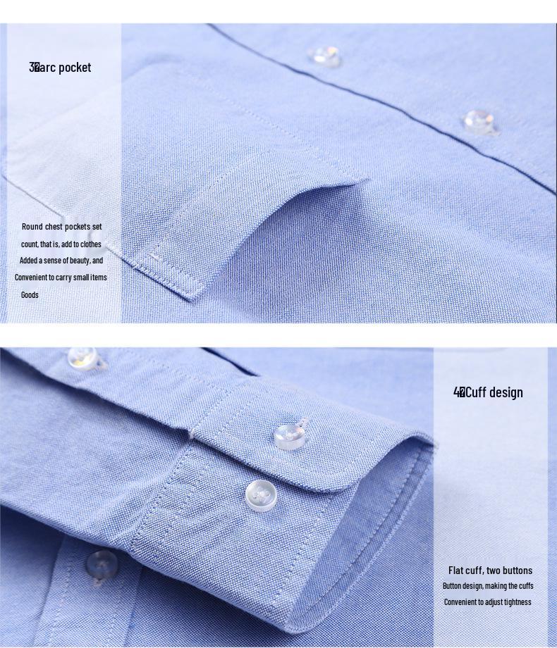 Men's Spring Cotton Oxford Long Sleeve Solid Color Shirt - Business Casual Slim Fit