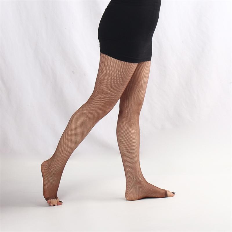 Women's Latin Dance Fishnet Pantyhose Breathable Mesh Fabric Open Toe Cotton Lined Gusset Dancing Tights Stockings