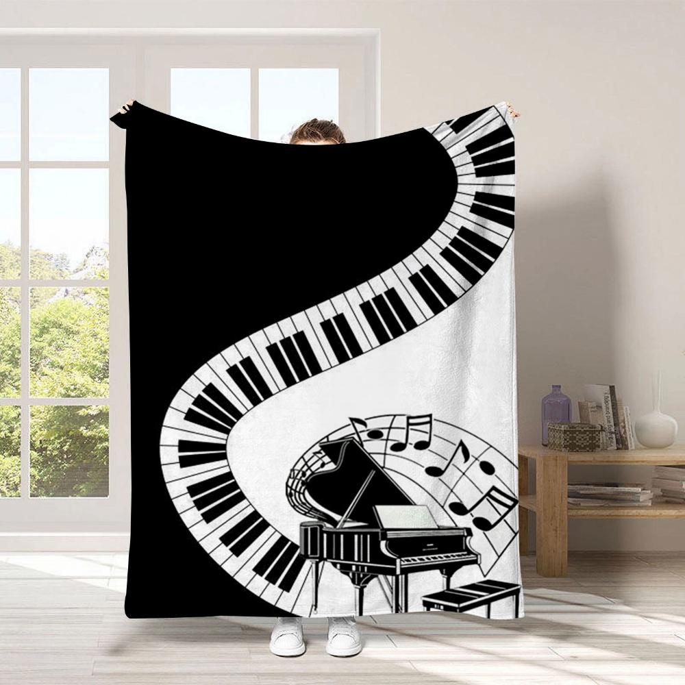 Wavy Piano Keys Floating Music Staff Symbol Throw Blanket For Dorm Office Desk Nap Bedroom Break Birthday Band Friends Gift