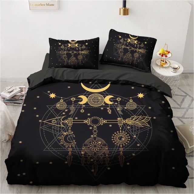 Black Gold Bedding Set Luxury Duvet Cover Sets 3d Moon Dream Catcher Comforter Cover Set Cute Bed Set For Adult