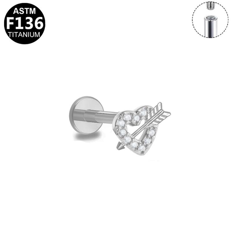 Elegant F136 Titanium Alloy Zirconia Lip Stud & Pierced Heart Ear Bone Jewelry