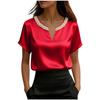 Top da Donna alla Moda a Vestibilità Larga Francese Raso Raso Collo di Perle Manica Corta
