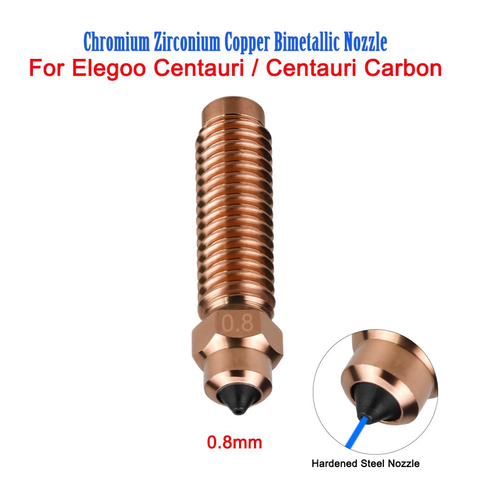 Bimetallic Nozzle For Elegoo Centauri Carbon 3D Printer 0.2/0.4/0.6/0.8mm Brass Chromium Zirconium Copper Hardened Steel Nozzles