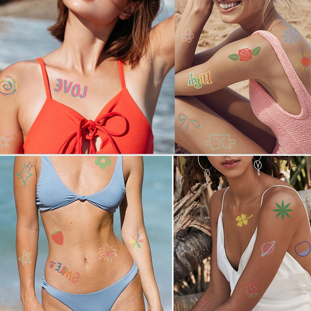 10 arkuszy Kolorowe naklejki z tatuażem graffiti na twarz, ramię, ciało, tymczasowe, fałszywe, wodoodporne, prezenty na przyjęcie dla dzieci