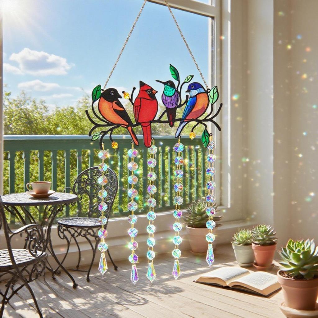 Stained Glass Birds Bird Wall Light Catcher Garden Fence Ornaments Reflective Home Decor For Birthday Women Housewarming Friends
