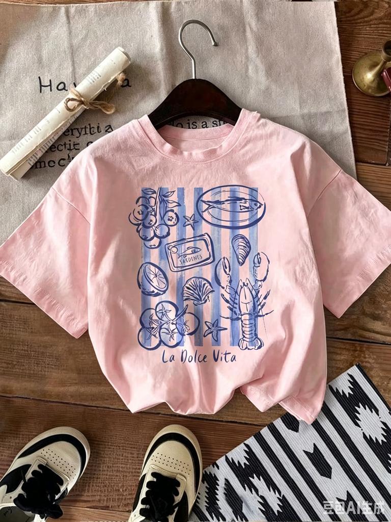 Glissea La Dolce Vita Graphic Tshirt Aesthetic Sweet Life Unisex Tshirt Suitable For Foodies Seafood Lovers Coastal Vacation