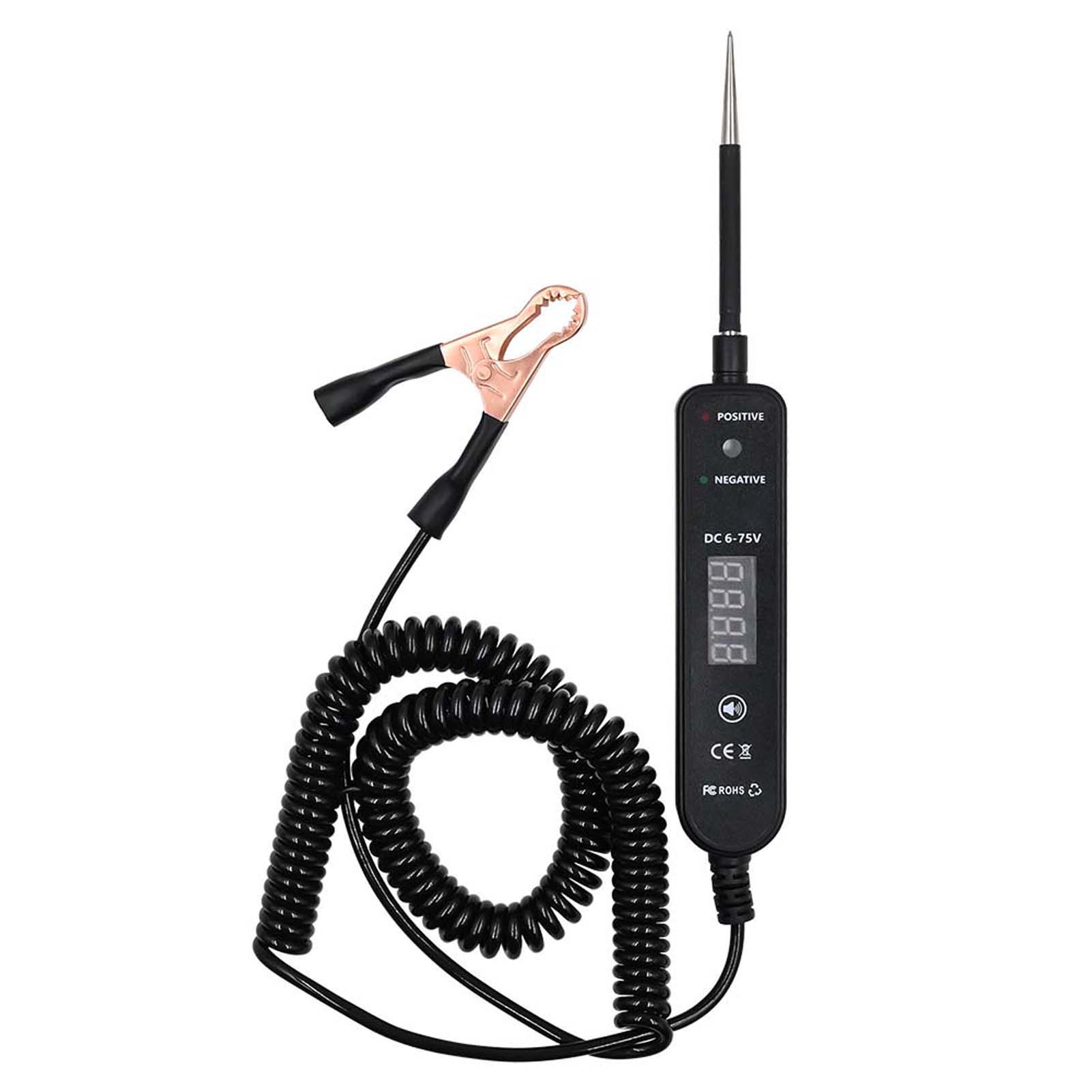 

Автомобильный тестер цепи 6 75 В постоянного тока, светодиодный цифровой дисплей, автомобильная электрическая контрольная лампа с обнаружением напряжения, полярности и Black чёрный