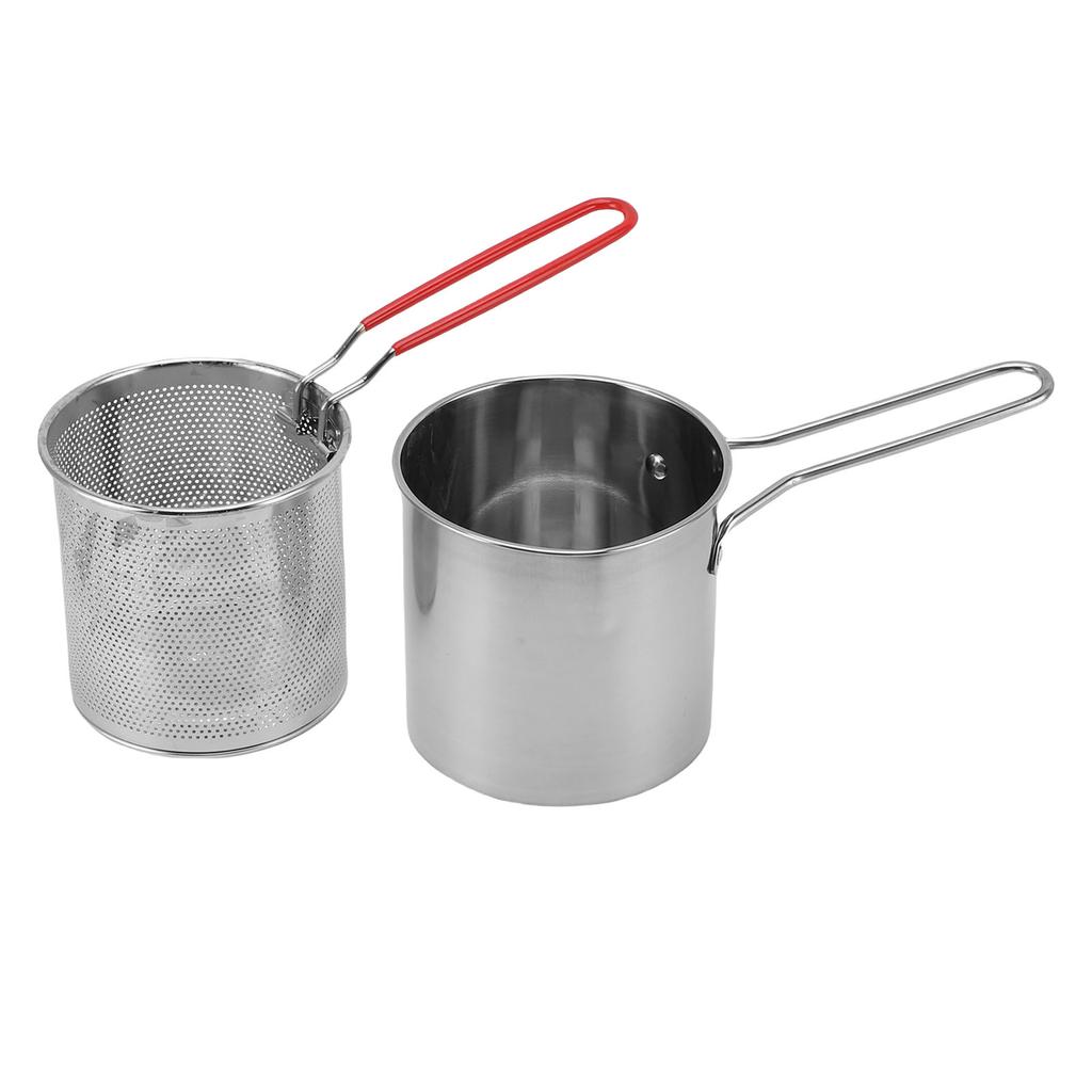 Deep Fryer Pot with Basket 304 Stainless Steel Cooking Oil Container with Pasta Strainer Basket for Kitchen French