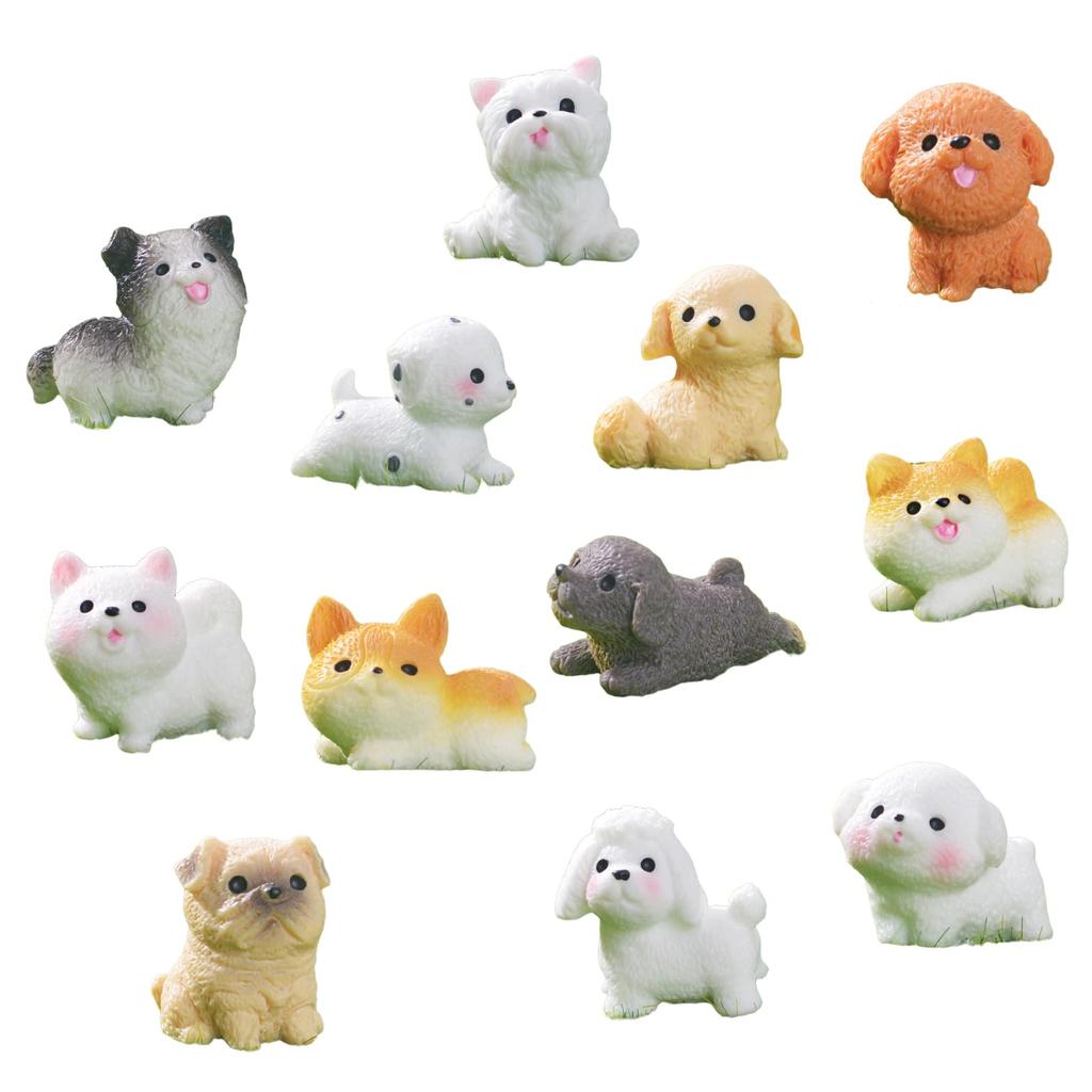 SAKURAN Cute Dog Miniature Animal Tabletop Home Garden Cute Set of 12 Figurines, Ornaments, Decorations, Decor, Gifts, Ornaments, Accessories,