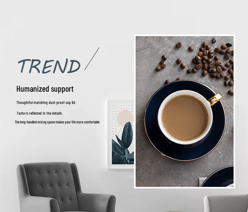 Luxury European-Style Golden Handle Ceramic Coffee Cup & Saucer Set