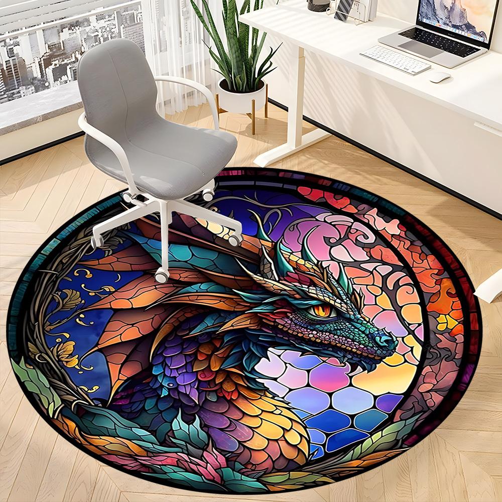 1pc Stained Glass Dragon Office Round Area Rug, Under Office Chairs Bedroom Living Room Home Decor, Room Deco