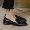 Fashion Retro Tassel bow-knot small leather shoes women 2025 loafers square toe low heels oxfords woman ins genuine leather fringe flats
