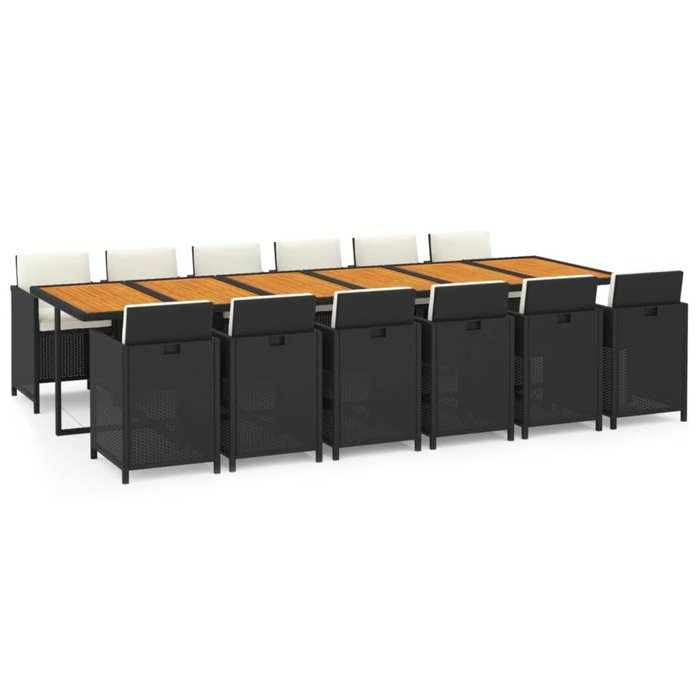 Exclusive House - Garden Dining Set Cushions 13 Pcs Black Wicker Resin