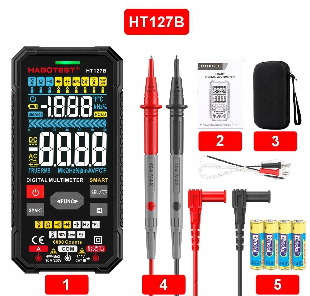 Digital Universal Multimeter True Rms Ncv Thermocouple Cables Case Batteries