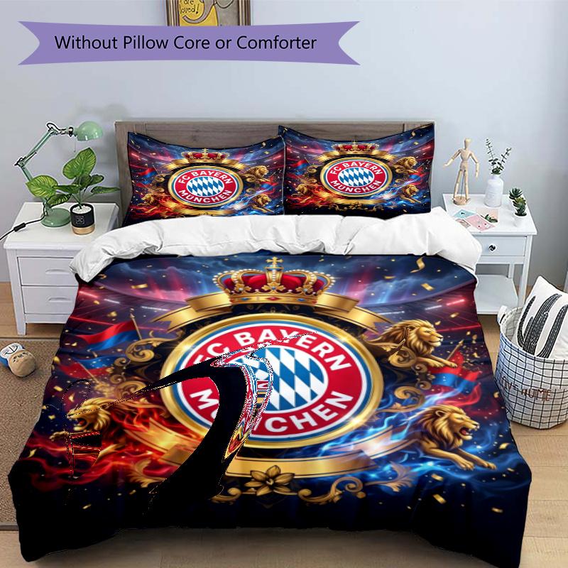 3pcs Duvet Cover Set (1*Duvet Cover + 2*Pillowcase, Without Core), FC Bayern Munich Print Bedding Set, Bedroom Decor, All‑Season, Gift