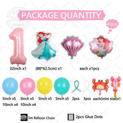 1set Cartoon Little Mermaid Princess Foil Balloon 32inch Number Foil Globos Birthday Party Decoration Baby Shower Girl Toys