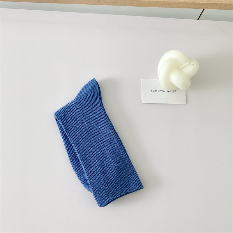 

2023 Autumn/Winter Candy Color Cotton Mid-Calf Women s Socks with Double-Needle Design One Size