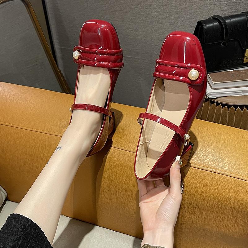 Mary Jane Women's Shoes Gentle French Retro Evening Breeze Summer Thick Heel Red High Heels Women's New 2025