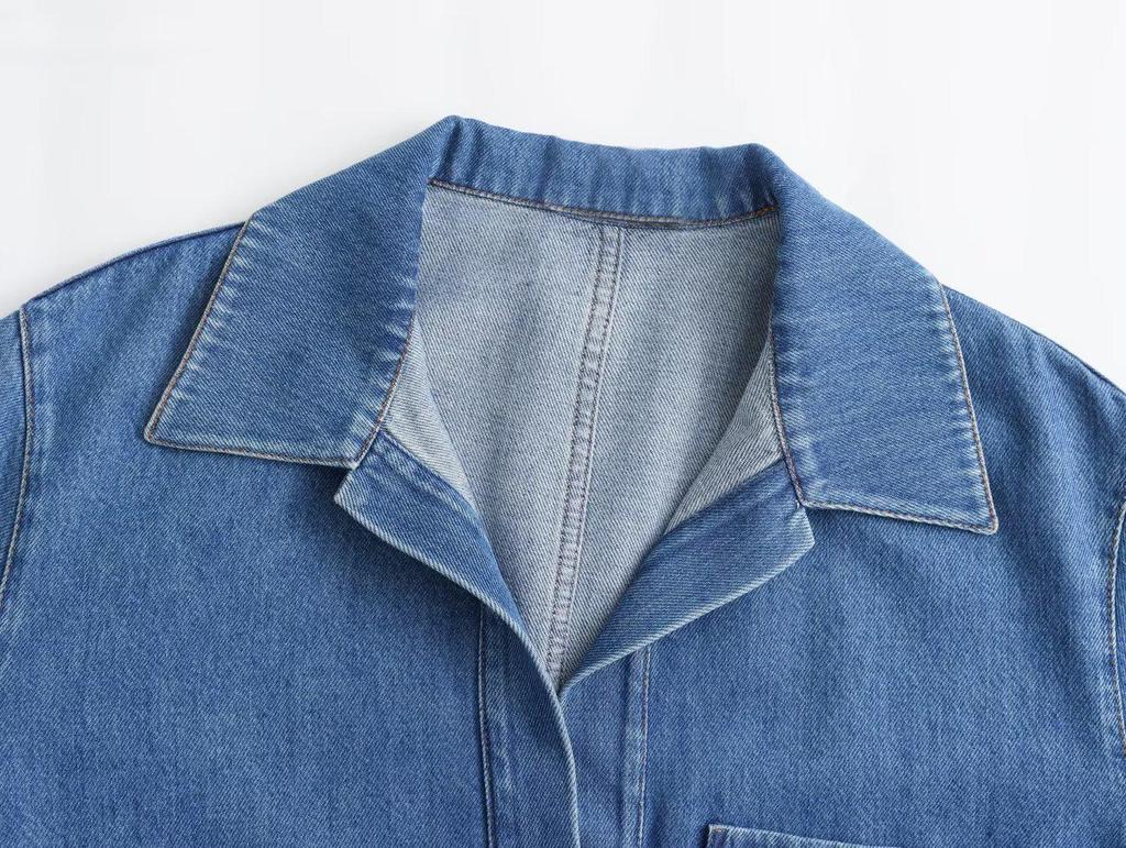 2024 Sommer Damen Gewaschenes Blaues Denim Lockeres Hemd und Jeans Set