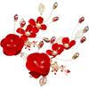 New Year Red Flower Leaf Festival Hairpins Chinese Hanfu Hair Clips Women Barrettes Duckbill Clips
