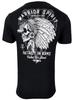 Vintage Distressed Black White Native Warrior Skull Graphic T Shirt Double Chest Back Mini Shield Emblem Indian Feather