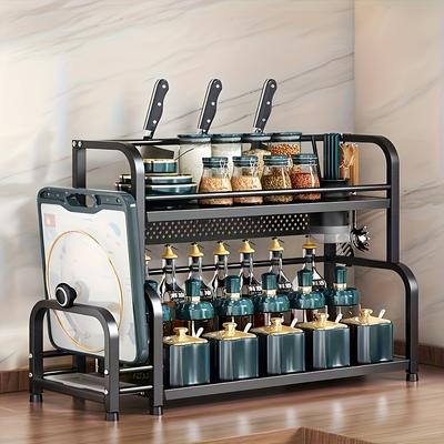 1pc 2 Tier Kitchen Spice Rack, Countertop Organiser, Spice Organiser, Knife Rack, Chopping Board Rack, Chopsticks Rack, Kitchen Accessories
