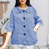 Camicia Casual Estiva da Donna con Colletto a Bambola e Maniche a 3/4 a Quadri