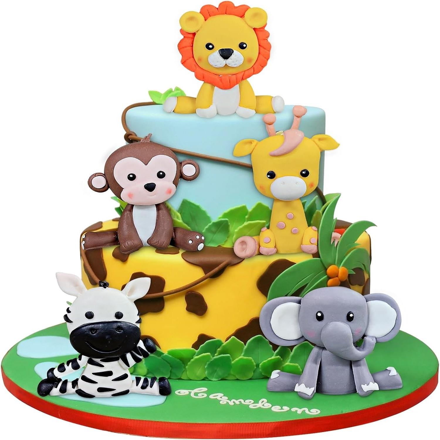 Safari Animal Cake Topper Jungle Wild Themed Cake Decorations Safari Animal Cake Decor Lion Giraffe Monkey Elephant Zebra