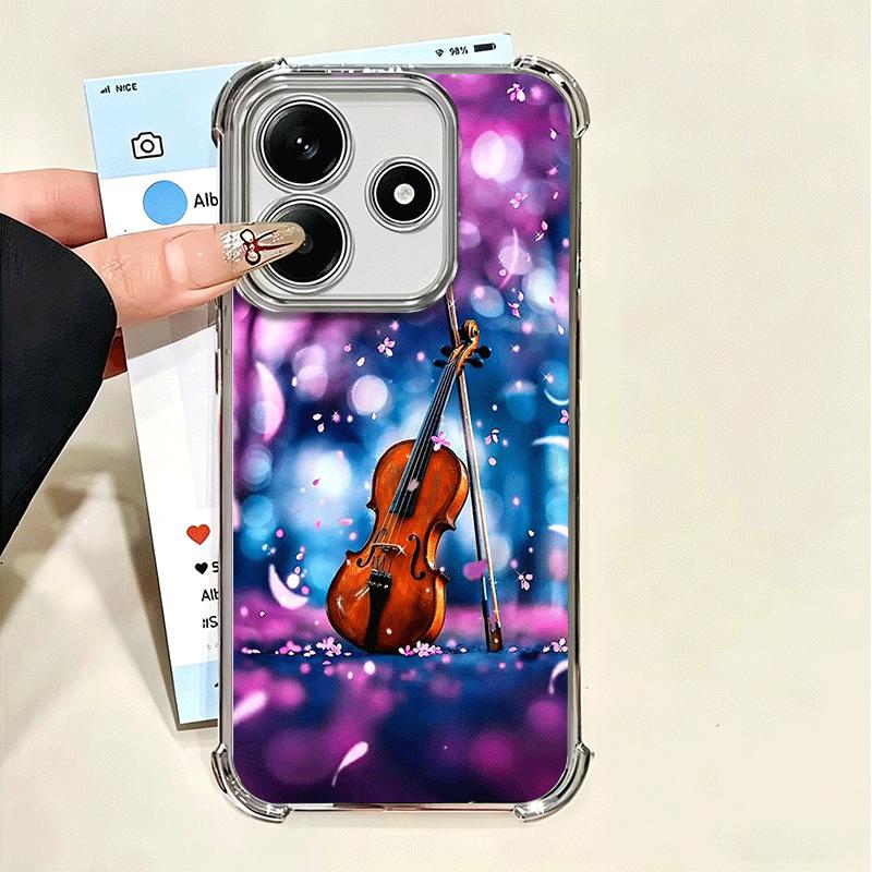 Violin Music Plating Phone Case For Xiaomi Poco X5 X6 X7 X8 Pro Max F8 Ultra F7 M8 M7 M5S Redmi 15C 15 14C 13C 13 X3 12C F6