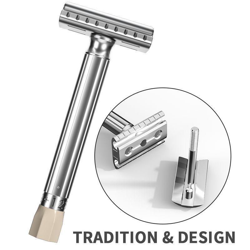 Adjustable T-Type Manual Razor for Men - Double-Edge, Old-Fashioned, Two-Piece Design
