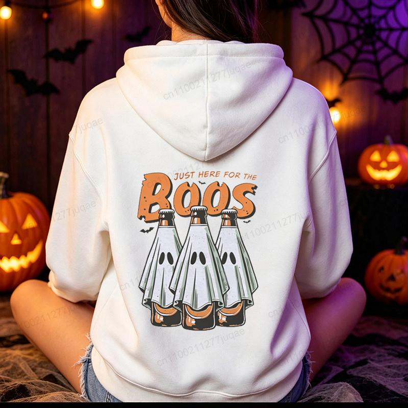 Funny Halloween Ghost Beer Hoodies Just Here For The Boos Print Men'S Sweatshirts Spooky Holiday Party Hoodies Unisex Tops Gift