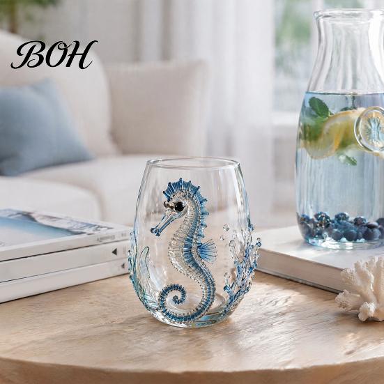 Εκλεπτυσμένο Παραθαλάσσιο Στυλ Ποτήρια 12oz Κούπα Νερού Χταπόδι, Ανάγλυφο Σχέδιο, Χειροποίητο Θαλάσσιο Δημιουργικό Ποτήρι με Καλαμάκι για Λάτρεις του Ωκεανού