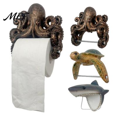 Retro Kitchen Accessory Ocean Toilet Paper Holder, Turtle/Octopus/Shark Shape, Wall Mount Space Unique Sea Life Gift Saving Resin Organizer,