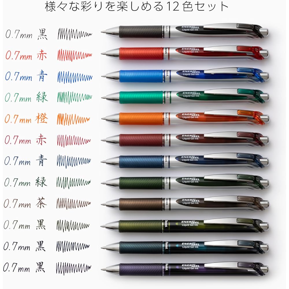 Pentel EnerGel Gel Ink Ballpoint Pen 0.7mm Knock Type 12 Colors