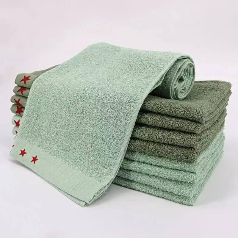 Military Green Five-Star Pure Cotton Towel - Thick, Absorbent, Ideal for Summer Camp or Military Training Single Pack