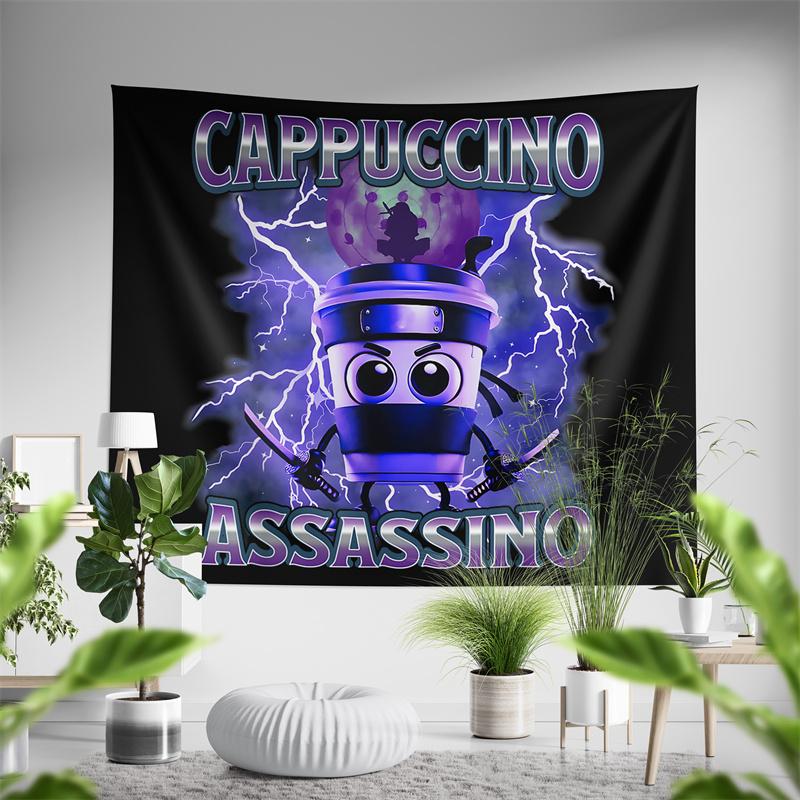 

Aertemisi Cappuccino Assassino Italian Brainrot Tapestry Wall Hanging Art for Bedroom Living Room Decor Party Backdrop 74x94cm(29x37in)