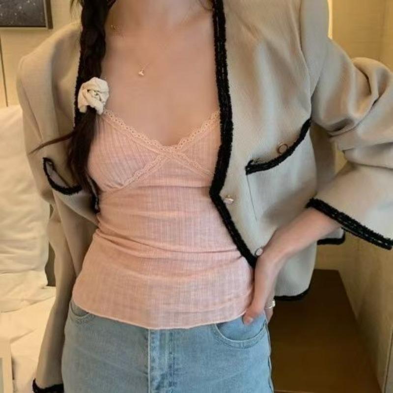 Women's Lace Camisole Vest with Chest Pad Sweet Inner Wear Hot Girl Beautiful Back Lining Top