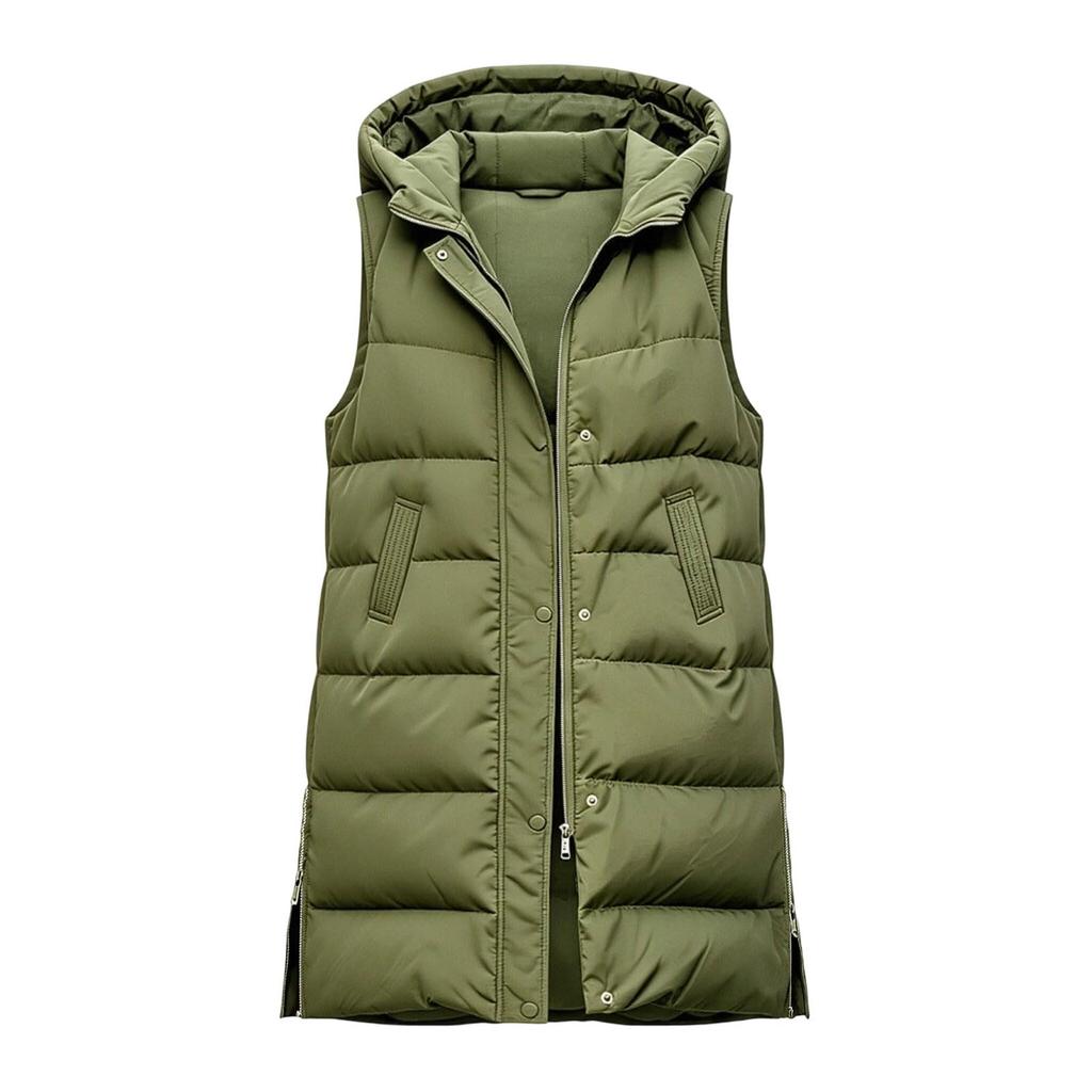 Women's Casual Hooded Cotton-Padded Vest Jacket Sleeveless Outerwear for Fall and Winter