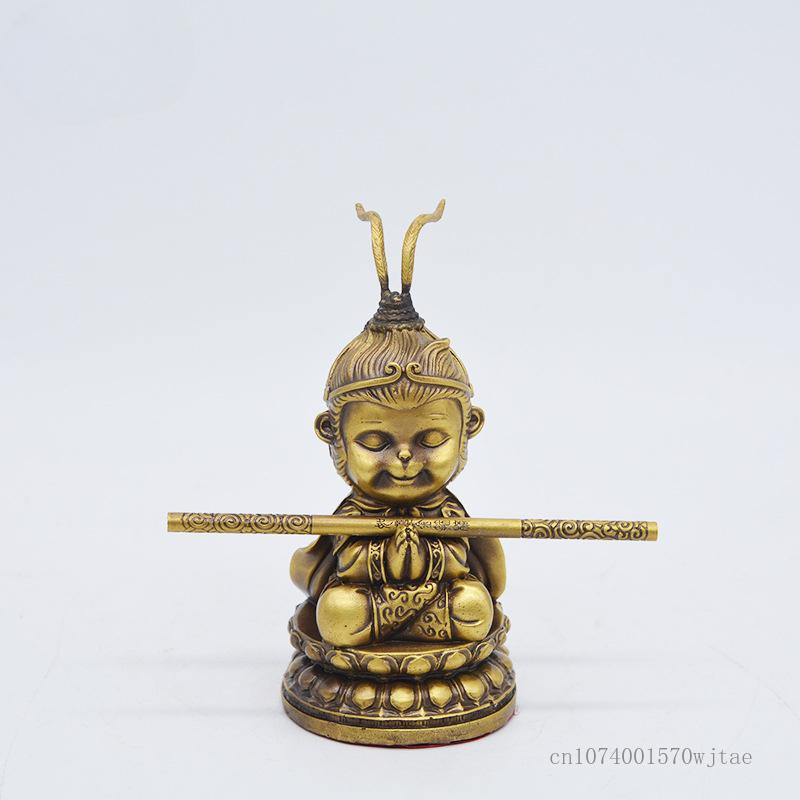 Chinese Style Sun Wukong Sculpture Ornament, Copper Ware Crafts, Monkey King Buddha Statue, Creative Home Decorations, Gift, 1Pc