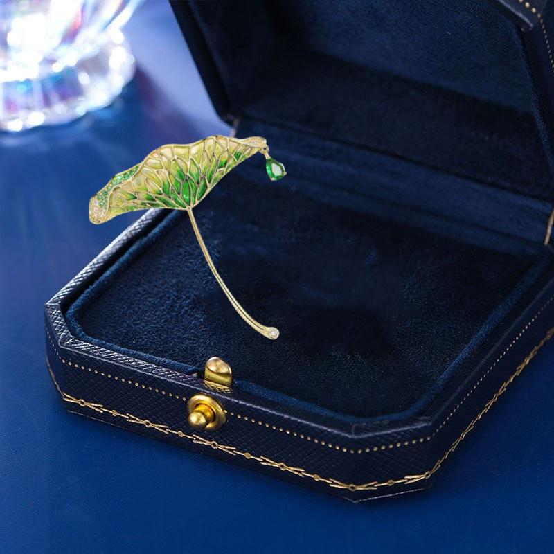 

Брошь в виде листа лотоса, женская, высокого класса, с эмалью, для рукоделия, корсаж, универсальная одежда, декоративная булавка, аксессуары, подарки