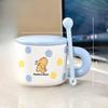 Cute Style Couple Water Cup Breakfast Cup Cartoon Blue Mug with Lid Ceramic Cup with Mixing Spoon