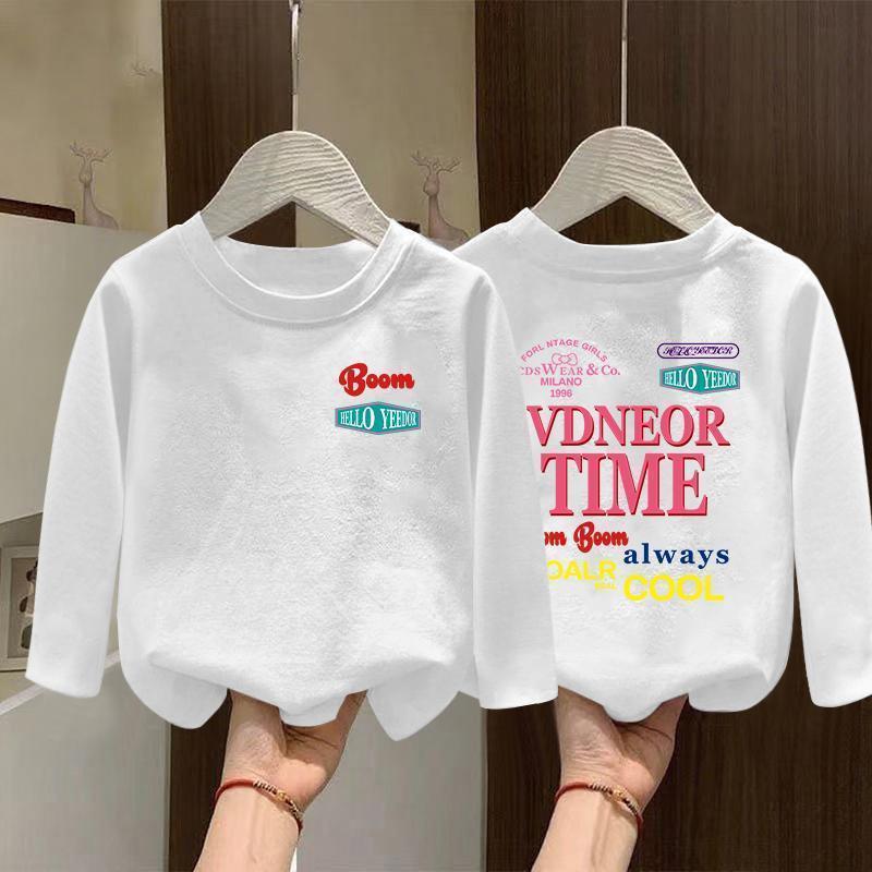 Girls' Autumn 2025 Korean-Style White Cotton Long-Sleeve Top for Older Children
