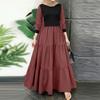 ZANZEA Women Casual Round Neck Long Sleeve Loose Patchwork Long Dress