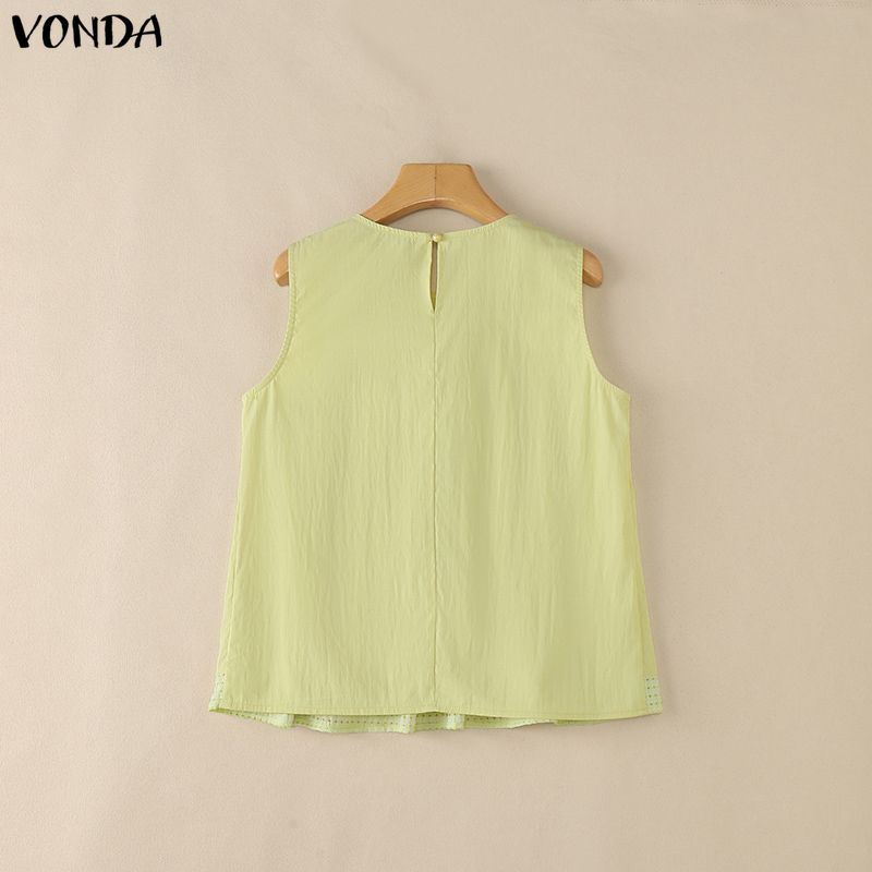 VONDA Women Summer Sleeveless Splicing Hem Ruffled Casual Tank Tops